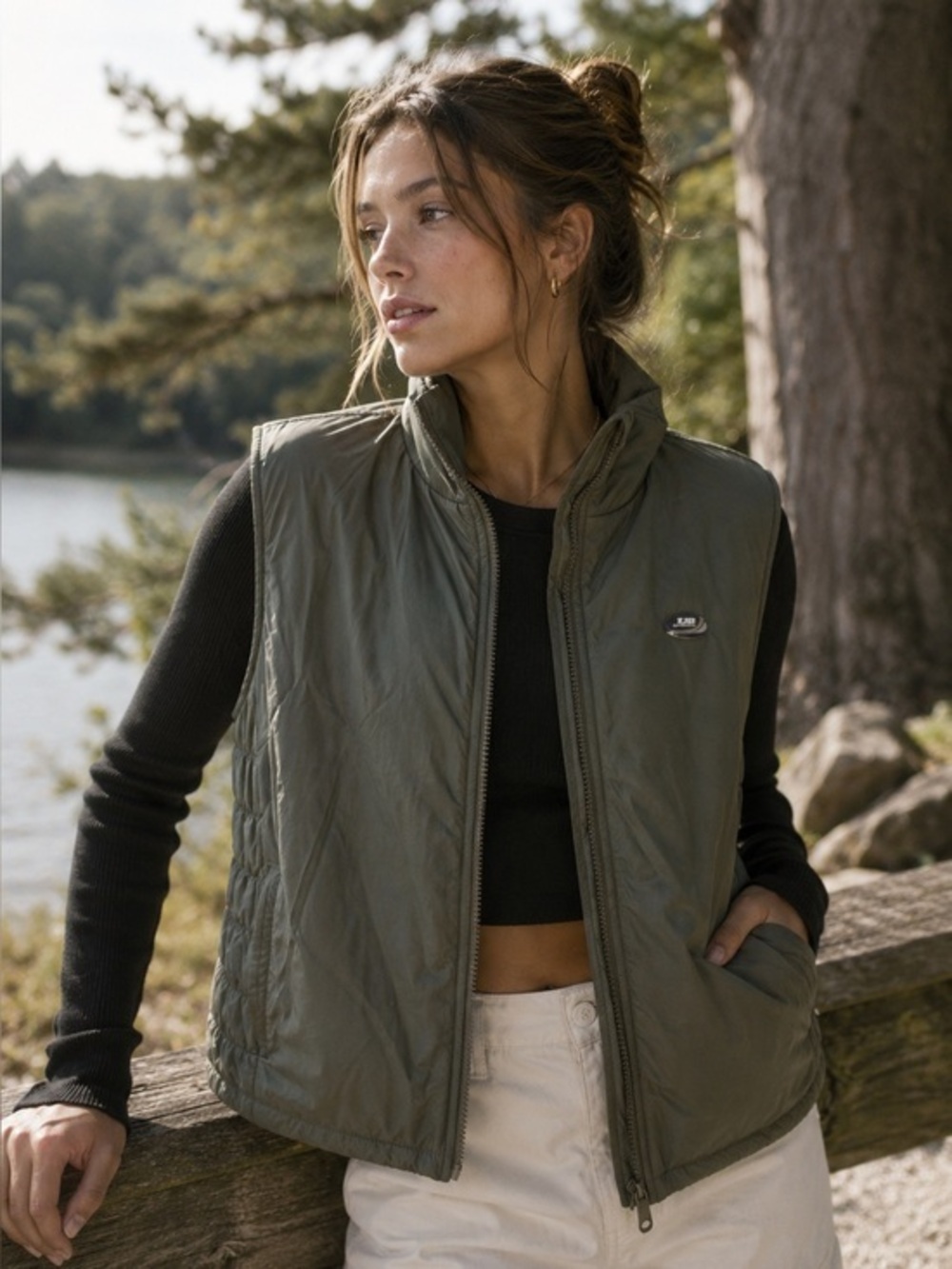 Unionbay Green Quilted Zip M Vest Outdoor Utility Casual Streetwear Gorpcore